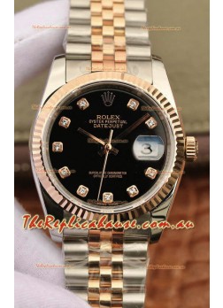 Rolex Datejust 36MM ETA-3135 Movement Swiss Replica in 904L Two Tone Black Dial
