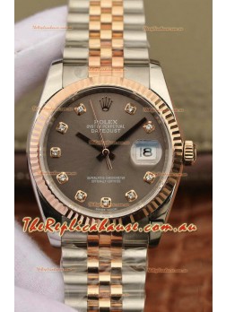 Rolex Datejust 36MM ETA-3135 Movement Swiss Replica in 904L Two Tone Brown Dial