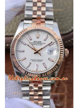 Rolex Datejust 36MM ETA-3135 Movement Swiss Replica in 904L Two Tone White Dial