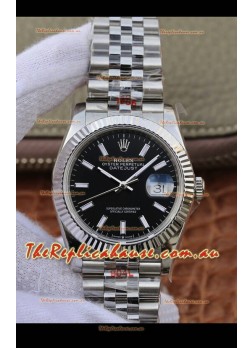 Rolex Datejust 36MM ETA-3135 Movement Swiss Replica in 904L Steel in Black Dial 