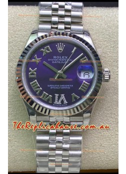 Rolex Datejust 31MM ETA-2671 Movement Swiss Replica in 904L Steel Purple Dial 