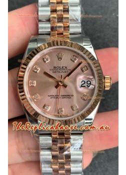 Rolex Datejust 31MM ETA-2671 Movement Swiss Replica in 904L Two Tone Rose Gold in Gold Dial