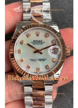 Rolex Datejust 31MM ETA-2671 Movement Swiss Replica in 904L Steel in Pearl Dial Oyster Strap
