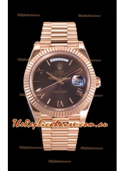 Rolex Day Date Watch in Brown Dial with Roman Hour Numerals Cal.3255 Movement - 904L Steel 