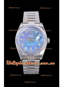 Rolex Day Date Watch in Blue Dial with Diamonds Hour Numerals ETA Movement - 904L Steel 
