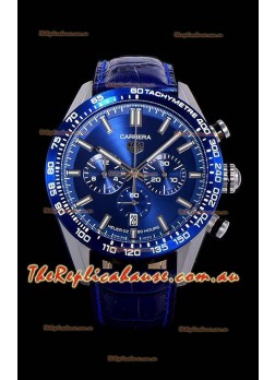Tag Heuer Carrera Swiss Quartz Movement Replica Watch in Blue Dial - Blue Leather Strap