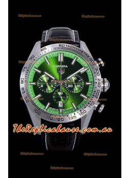Tag Heuer Carrera Swiss Quartz Movement Replica Watch in Green Dial - Black Leather Strap