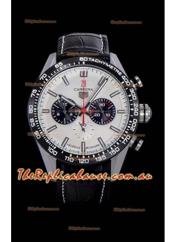 Tag Heuer Carrera Swiss Quartz Movement Replica Watch in White Dial - Black Leather Strap