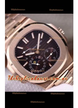 Patek Philippe Nautilus 5712/R 1:1 Quality Swiss Replica Watch in Brown Dial Gold Strap