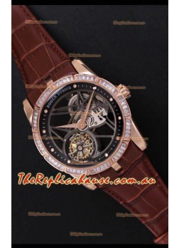 Roger Dubuis Excalibur Spider Flying Tourbillon Skeleton Rose Gold Titanium Casing 1:1 Mirror Swiss Watch