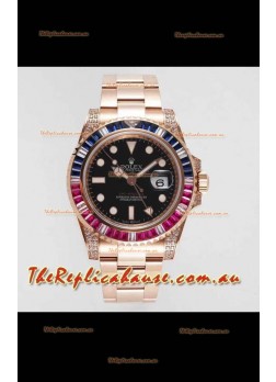 Rolex GMT Masters II Diamonds Swiss watch with Rose Gold 904L Case - 1:1 Mirror Quality 