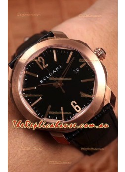 Bvlgari Octo Roma Edition 1:1 Mirror Replica in Rose Gold - Black Dial 