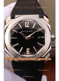 Bvlgari Octo Roma Edition 1:1 Mirror Replica in 904L Steel Casing - Black Dial Leather Strap