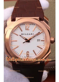 Bvlgari Octo Roma Edition 1:1 Mirror Replica in Rose Gold - White Dial 