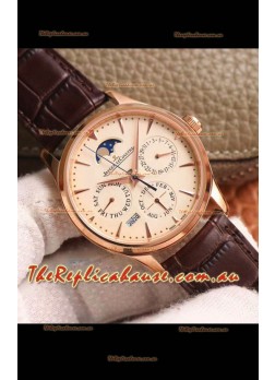 Jaeger LeCoultre Master Ultra-Thin Perpetual Calendar Pale Yellow Dial Swiss Replica Watch 