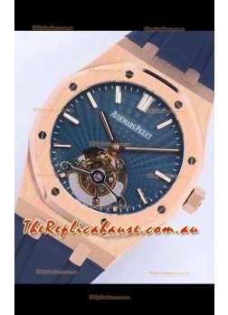 Audemars Piguet Royal Oak Tourbillon 41mm Blue Dial in 904L Rose Gold Case Rubber Strap