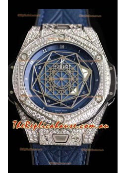 Hublot Big Bang Sang Bleu 45MM Stainless Steel Diamonds Edition Swiss Replica Watch
