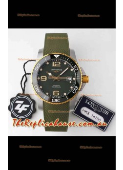 Longines HydroConquest 1:1 Swiss Replica Watch in Grey Dial Rubber Strap Yellow Gold Bezel