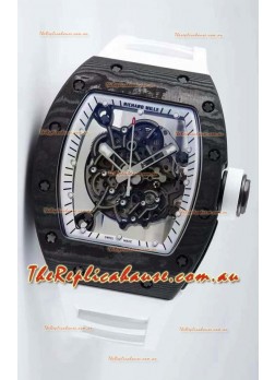 Richard Mille RM055 Forged Carbon Casing 1:1 Mirror Replica Watch in White Strap 