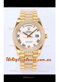 Rolex Day Date Presidential 18K Yellow Gold Watch 36MM - White Roman Dial 1:1 Mirror Quality Watch
