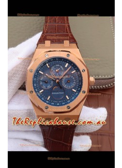 Audemars Piguet Royal Oak Perpetual Calendar Swiss Replica Rose Gold Casing Watch in Blue Dial