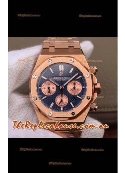 Audemars Piguet Royal Oak Chronograph Blue Dial Rose Gold on 904L Steel - 1:1 Mirror Replica