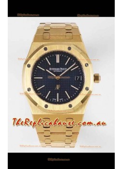 Audemars Piguet Royal Jumbo Oak Extra Thin Swiss Replica Yellow Gold - 1:1 Mirror Replica Watch Black Dial