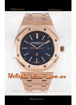 Audemars Piguet Royal Jumbo Oak Extra Thin Swiss Replica Rose Gold - 1:1 Mirror Replica Watch Blue Dial