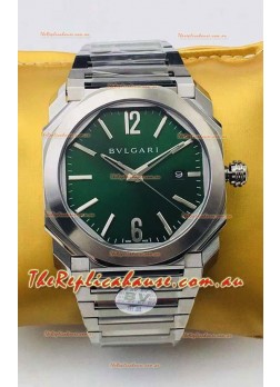 Bvlgari Octo Roma Edition 1:1 Mirror Replica in 904L Steel Casing - Green Dial 