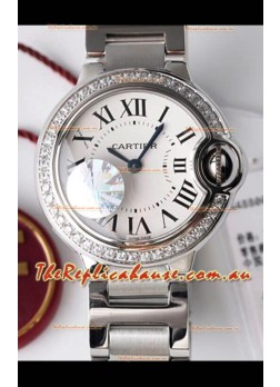 Ballon De Cartier Swiss Quartz 1:1 Mirror Quality 28MM in Steel Casing White Dial 