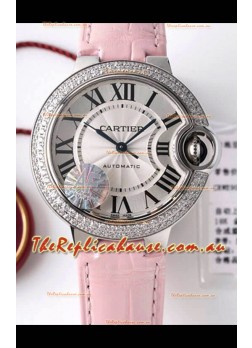 Ballon De Cartier Swiss Automatic 1:1 Mirror Quality 33MM in Stainless Steel Casing - Diamonds Bezel