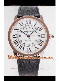 Ronde De Cartier Swiss Replica Watch - Rose Gold in White Dial 