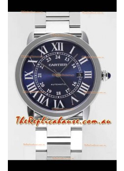 Ronde De Cartier Swiss Replica Watch - Stainless Steel Casing in Blue Dial 