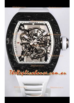 Richard Mille RM055 Black Carbon Casing 1:1 Mirror Replica Watch in White Strap
