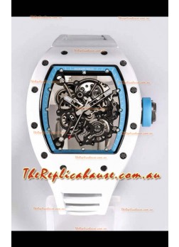 Richard Mille RM055 White Ceramic Casing 1:1 Mirror Replica Watch in White Strap