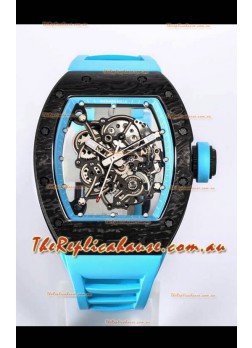 Richard Mille RM055 Black Carbon Casing 1:1 Mirror Replica Watch in Blue Strap