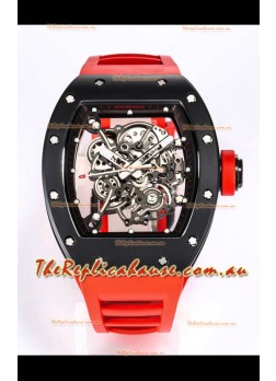 Richard Mille RM055 Black Ceramic Casing 1:1 Mirror Replica Watch in Red Strap