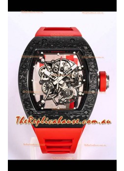 Richard Mille RM055 Black Carbon Casing 1:1 Mirror Replica Watch in Red Strap