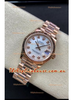 Rolex Datejust 278275 31MM Swiss Replica in 904L Steel Rose Gold in White Pearl Dial - 1:1 Mirror Replica