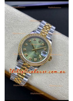 Rolex Datejust 31MM Swiss Replica in 904L Steel Two Tone Yellow Green Dial 1:1 Mirror Replica