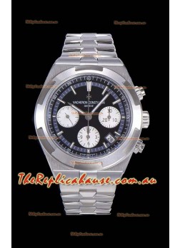 Vacheron Constantin Overseas Chronograph Black Dial Swiss Replica Watch - Stainless Steel Strap