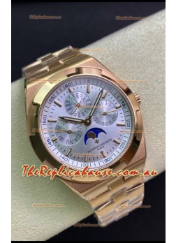 Vacheron Constantin Overseas Perpetual Calendar Ultra-Thin Steel Dial Rose Gold Casing Replica