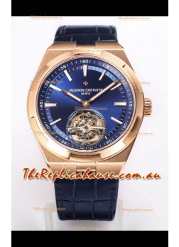 Vacheron Constantin Overseas Tourbillon Rose Gold in Blue Dial Leather Strap 1:1 Mirror Replica