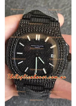 Patek Philippe Nautilus 5711 Black Venom Diamonds PVD Swiss Replica Watch in Black Dial 