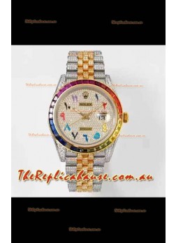 Rolex Datejust Full ICED Out Arabic Numerals Watch in 41MM Casing - 3135 Movement Yellow Gold