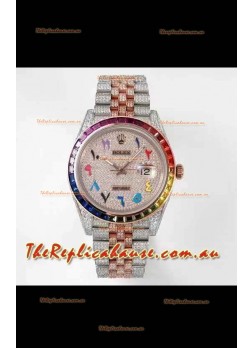Rolex Datejust Full ICED Out Arabic Numerals Watch in 41MM Casing - 3135 Movement Rose Gold 