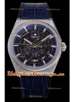 Zenith Defy Classic Skeleton 41 mm Titanium Men's Swiss Replica Watch - Blue Leather Strap