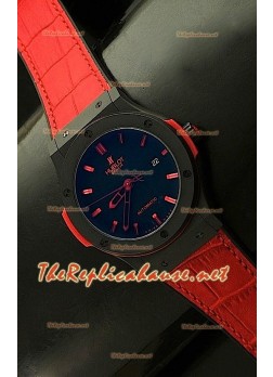 Hublot Big Bang Swiss Watch in PVD Casing - Red Strap 44.5MM