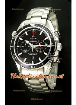 Omega Seamaster Planet Ocean Chronograph Japanese Watch in Black Bezel