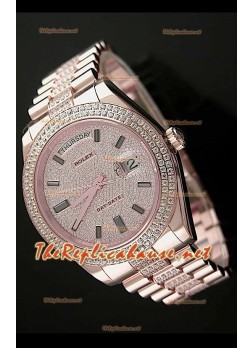 Rolex Day Date II Swiss Watch - 41MM in Rose Gold and Round Diamonds Bezel 